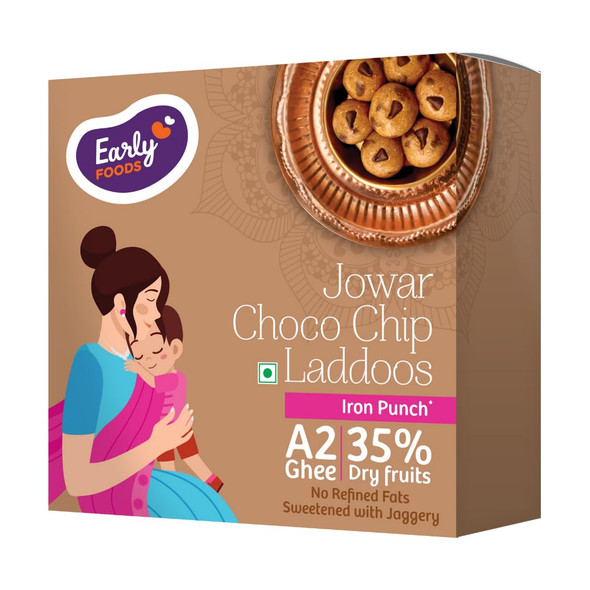 Early Foods Jowar Chocolate Chip A2 Ghee Laddoos by EARLY FOODS|250gm|0.55 lbs