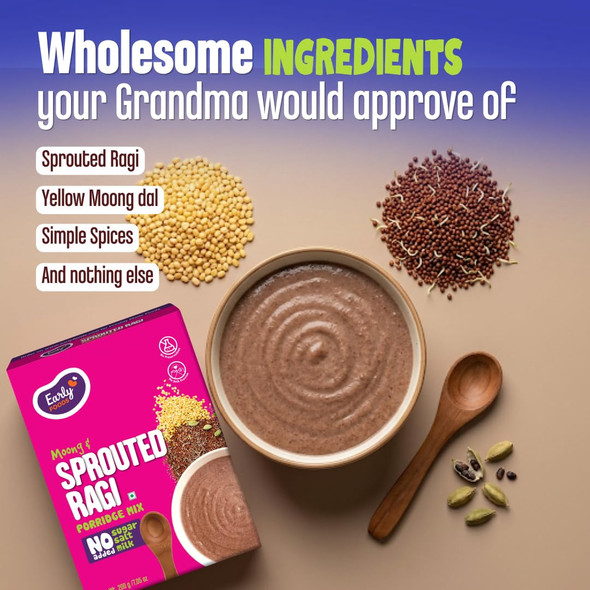 Early Foods Moong & Sprouted Ragi Porridge Mix by EARLY FOODS|200gm|0.44 lbs