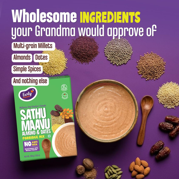 Early Foods Sathu Maavu with Almonds & Dates Porridge Mix by EARLY FOODS|200gm|0.44 lbs