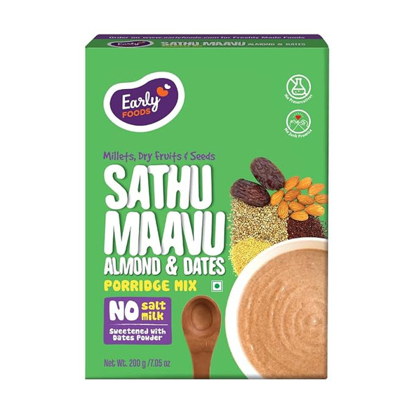 Early Foods Sathu Maavu with Almonds & Dates Porridge Mix by EARLY FOODS|200gm|0.44 lbs