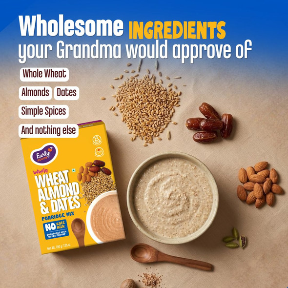 Early Foods Whole Wheat with Almonds & Dates Porridge Mix by EARLY FOODS|200gm|0.44 lbs
