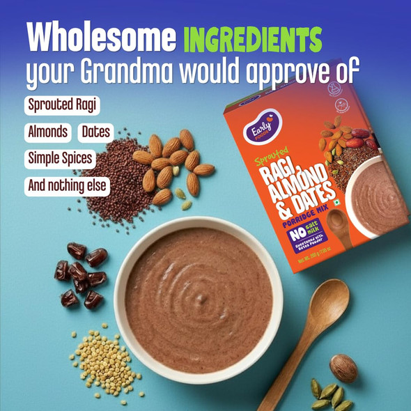 Early Foods Sprouted Ragi with Almonds & Dates Porridge Mix by EARLY FOODS|200gm|0.44 lbs