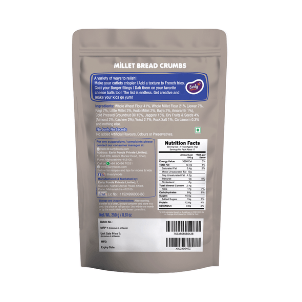 Early Foods Millet Bread Crumbs by EARLY FOODS|250gm|0.55 lbs