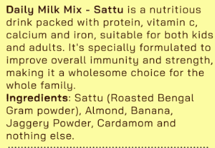 bwise365 Daily Milk Mix Sattu - No Refined Sugar, Sattu, Almond-Rich, with Banana, Natural, No Preservatives or Artificial Inputs by bWise365|200gm|0.44 lbs