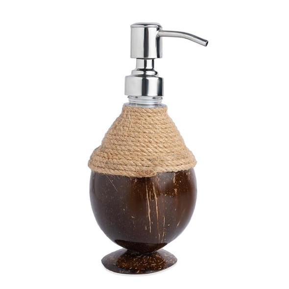 Thenga Coconut Shell Coir Pump Soap Dispenser | Eco-Friendly Handmade Natural Liquid Dispenser | Rustic Coconut Decor – 1 Piece |190gm|0.42 lbs
