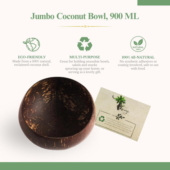 Thenga Jumbo Coconut Shell Bowl | Eco-Friendly Handmade Bowls with Coconut Wood Spoons | Natural Tableware Set – 4 Bowls + 4 Spoons |344gm|0.76 lbs