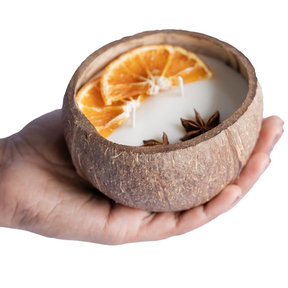 Thenga Coconut Shell Candle/Diya | Eco-Friendly Scented Soy Wax Candle | Diwali, Christmas & Festive Décor|354gm|0.78 lbs