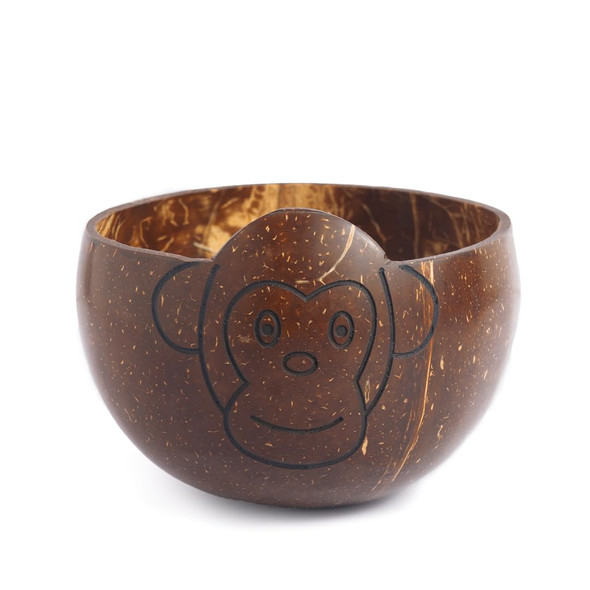Thenga Coconut Shell Kids Bowl Set of 2 | Handmade Eco-Friendly Monkey Design Animal Bowls| Sustainable & Fun Mealtime Gift for Kids |148gm|0.33 lbs