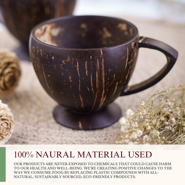 Thenga Coconut Teacup Set of 4 | Handmade Natural Coconut Shell Cups Brown | Reusable & Chemical-Free |900gm|1.98 lbs