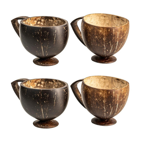 Thenga Coconut Teacup Set of 4 | Handmade Natural Coconut Shell Cups Brown | Reusable & Chemical-Free |900gm|1.98 lbs