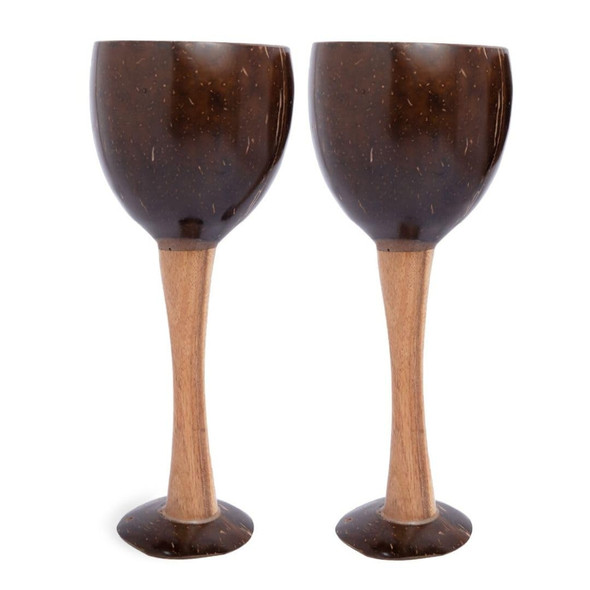 Thenga Coconut Shell & Wooden Glass Set | Eco-Friendly Handmade Drinkware | Unique Rustic | Sustainable Gift(Set of 2) |97gm|0.21 lbs