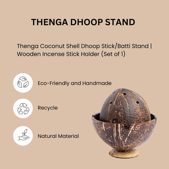 Thenga Coconut Shell Dhoop Batti Stand | Wooden Incense Holder | Eco-Friendly Handcrafted Decor | Cone Dhoop Burner for Fragrance |120gm|0.26 lbs