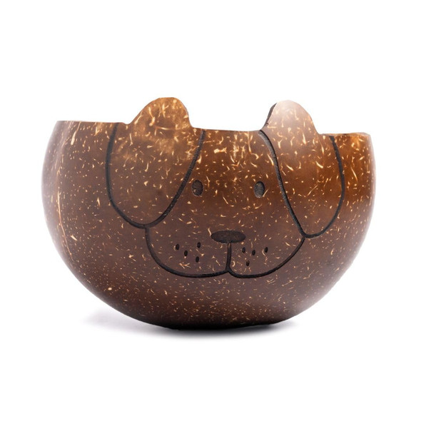 Thenga Coconut Shell Kids Serving Bowl |Eco-Friendly Dog Face Design | Handmade Sustainable Coconut Bowl (Set of 1) |74gm|0.16 lbs