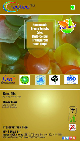 Neotea Homemade Fryum Snacks Dried Multi-Colour Transparent Slice Raw Chips |250gm|0.55 lbs