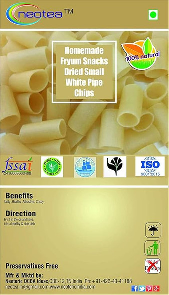 Neotea Homemade Fryum Snacks Dried Small White Pipe Chips |250gm|0.55 lbs