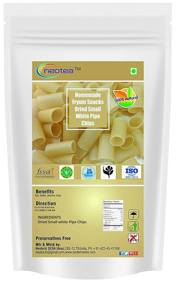 Neotea Homemade Fryum Snacks Dried Small White Pipe Chips |250gm|0.55 lbs