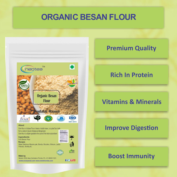 Neotea Organic Kadalai Maavu, Besan Flour Bengal Gram Flour or Garbanzo Bean |500gm|1.1 lbs