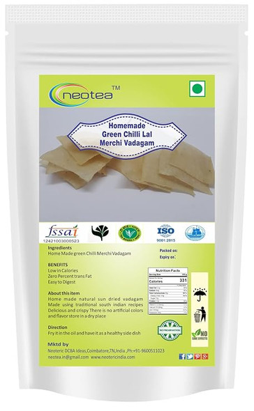 Neotea Homemade Green Chilli Lal Mirch Vadagam|200gm|0.44 lbs
