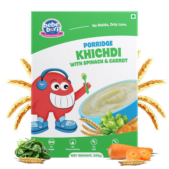 Bebe Burp Cereals | Mix Porridge Khichdi Mix Porridge with Spinach & Carrot |200gm|0.44 lbs