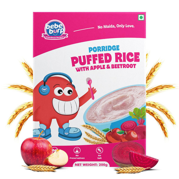 Bebe Burp Cereals | Mix Porridge Puffed Rice Porridge with Apple & Beetroot |200gm|0.44 lbs