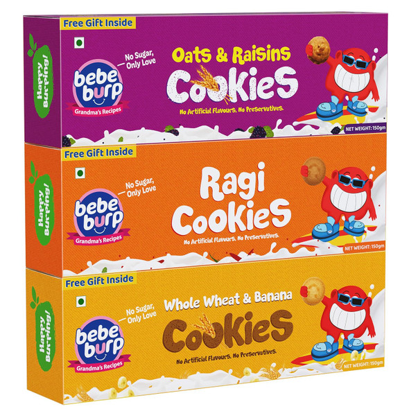 Bebe Burp Ragi, Whole Wheat & Oats Cookies |450gm|0.99 lbs