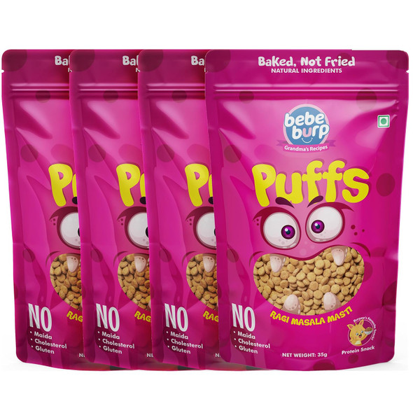 Bebe Burp Ragi Masala Masti Baby Puffs pack of 4 |140gm|0.31 lbs