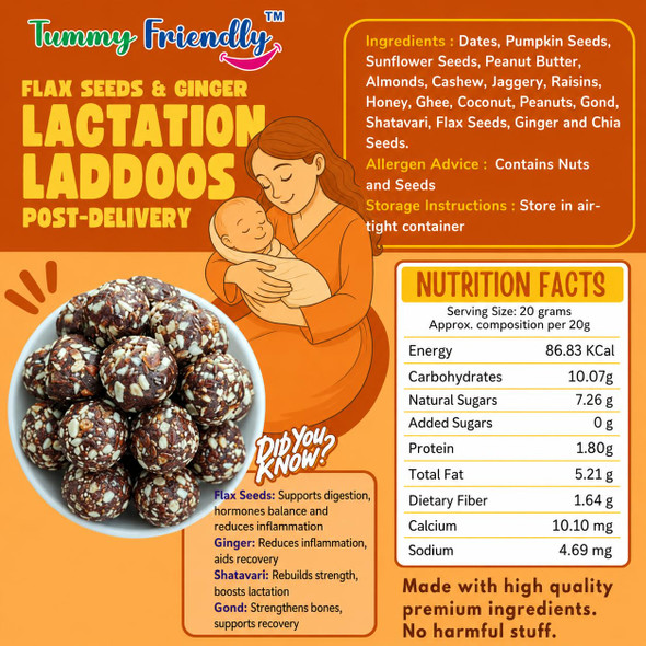 Tummy Friendly Lactation Laddoos – Flax Seeds & Ginger   |250gm|0.55 lbs