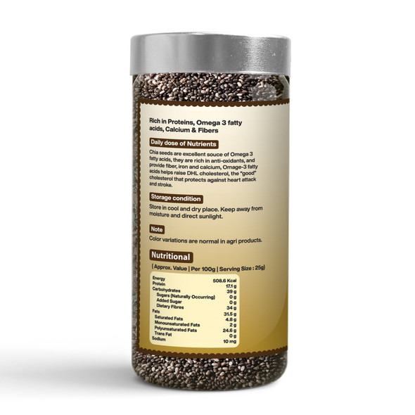 Kalaasha Organics - Organic Chia Seeds   |250gm|0.55 lbs
