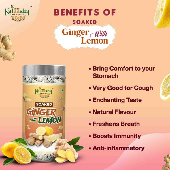 Kalaasha Organics - Soaked Ginger with Lemon   |100gm|0.22 lbs