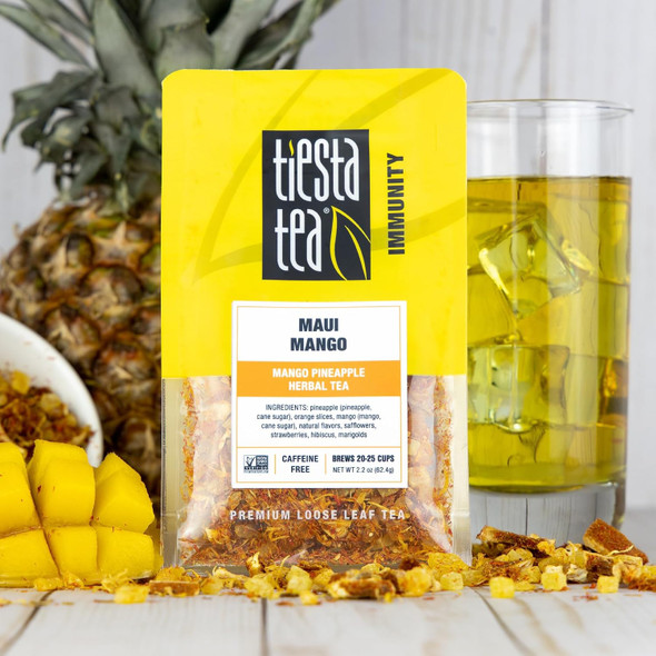 Tiesta Tea Maui Mango - Mango Pineapple Herbal Tea - 2.2 Ounce Resealable Pouch, Pack of 6 by Tiesta Tea|374gm|0.82 lbs