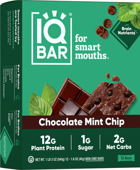 IQBAR Chocolate Mint Chip | Brain + Body Keto Protein Bars - 12 Bar Pack by IQBAR|540gm|1.19 lbs