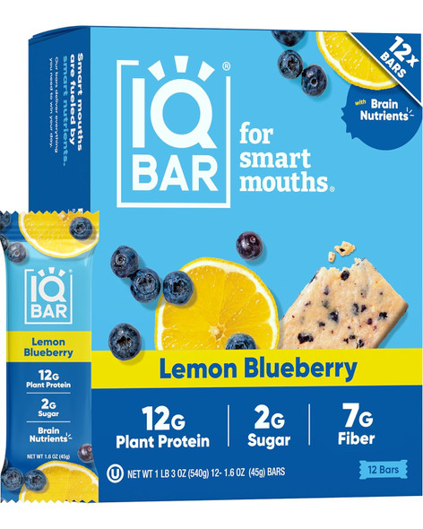 IQBAR Lemon Blueberry | Brain + Body Keto Protein Bars - 12 Bar Pack by IQBAR|540gm|1.19 lbs