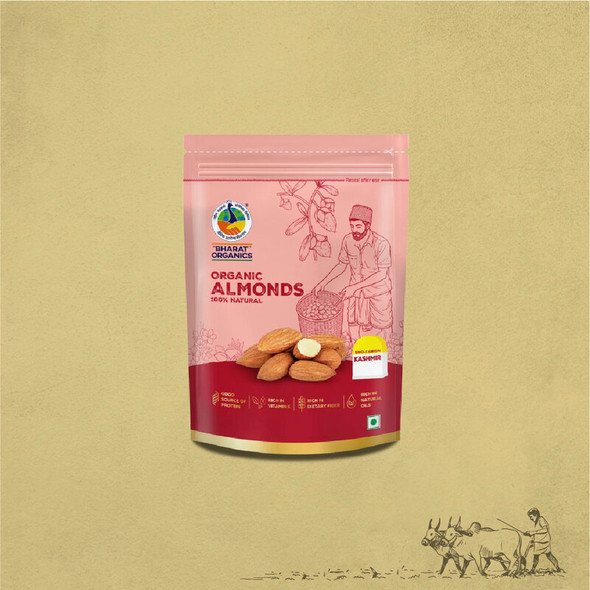 Bharat Organics Kashmiri Almonds|200gm|0.44 lbs