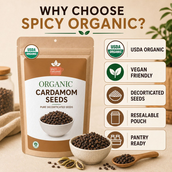 Spicy Organic – Organic Cardamom Seeds by Spicy Organic|113gm|0.25 lbs