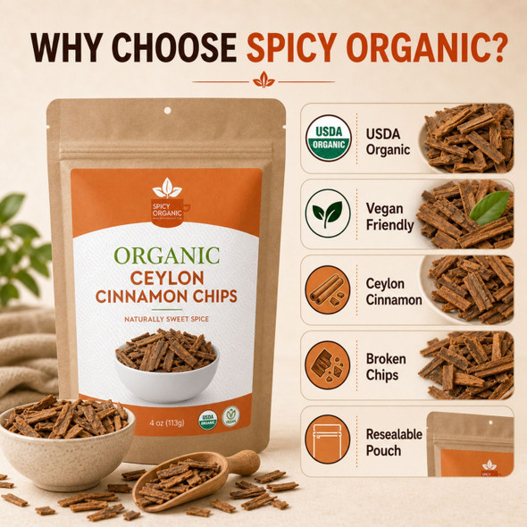 Spicy Organic – Organic Ceylon Cinnamon Chips by Spicy Organic|454gm|1.0 lbs