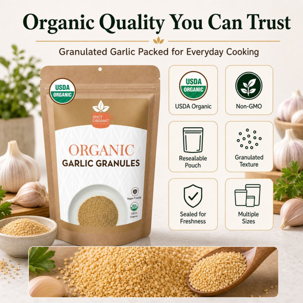 Spicy Organic – Organic Garlic Granules by Spicy Organic|113gm|0.25 lbs