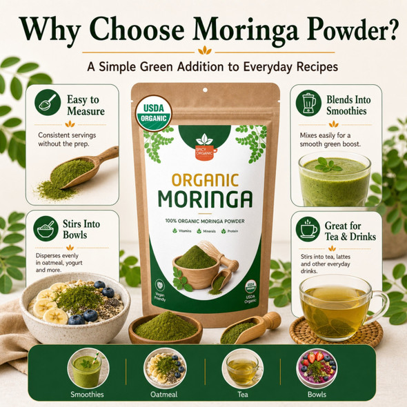 Spicy Organic – Organic Moringa Powder by Spicy Organic|454gm|1.0 lbs