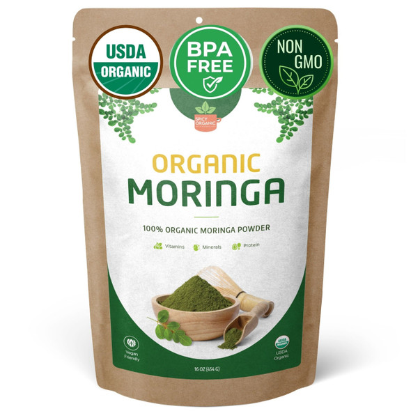 Spicy Organic – Organic Moringa Powder by Spicy Organic|454gm|1.0 lbs