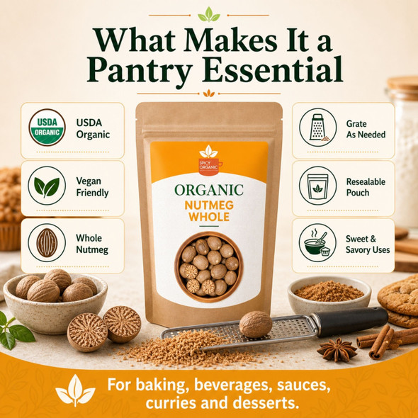 Spicy Organic – Organic Whole Nutmeg by Spicy Organic|227gm|0.5 lbs