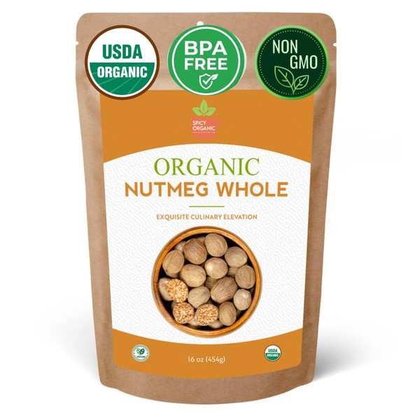 Spicy Organic – Organic Whole Nutmeg by Spicy Organic|454gm|1.0 lbs