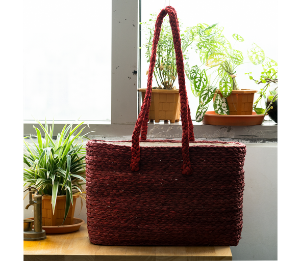 Artisan Soul  – Sabai Grass Handbag – Maroon | 450gm | 0.99 lbs