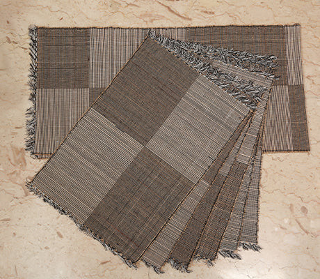Artisan Soul  – Madur Kathi Table Mat with Runner – Black & White Checkered | 552gm | 1.22 lbs