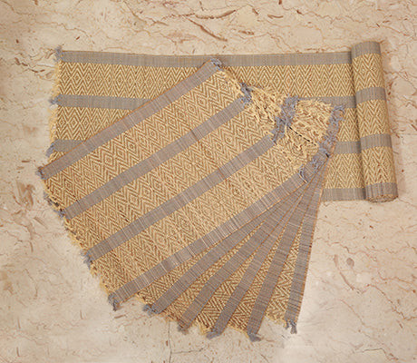 Artisan Soul  – Madur Kathi Table Mat with Runner – Yellow & Silver | 552gm | 1.22 lbs