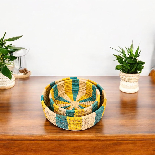 Natriel  Handcrafted Sabai Grass Round Storage Baskets – Set of 2 | 600gm | 1.32 lbs