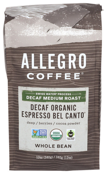 Allegro Coffee - Decaf Organic Espresso Bel Canto Whole Bean Coffee | 340gm | 0.75 lbs