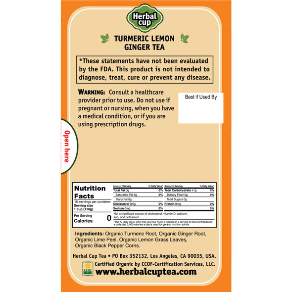 Herbal Cup - Turmeric Lemon Ginger Organic Tea | 25gm | 0.06 lbs