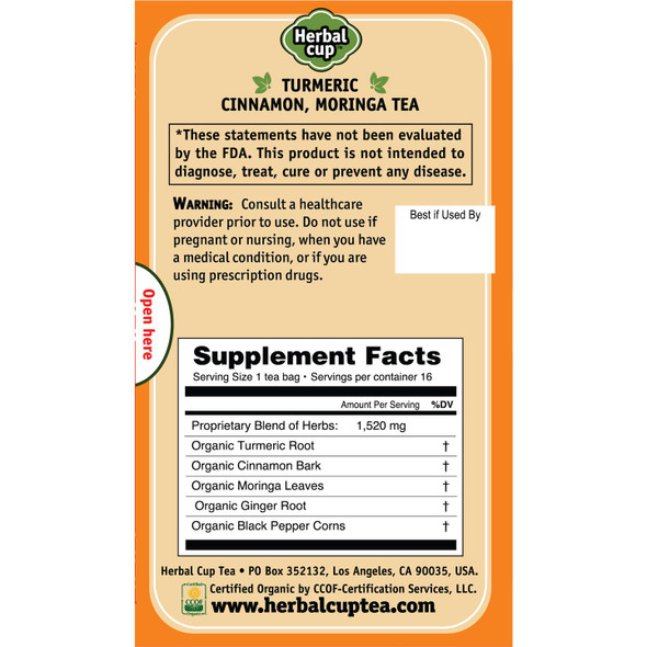 Herbal Cup - Turmeric Cinnamon Moringa | 25gm | 0.06 lbs