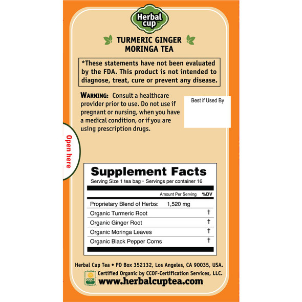 Herbal Cup - Turmeric Ginger Moringa Organic Tea | 25gm | 0.06 lbs