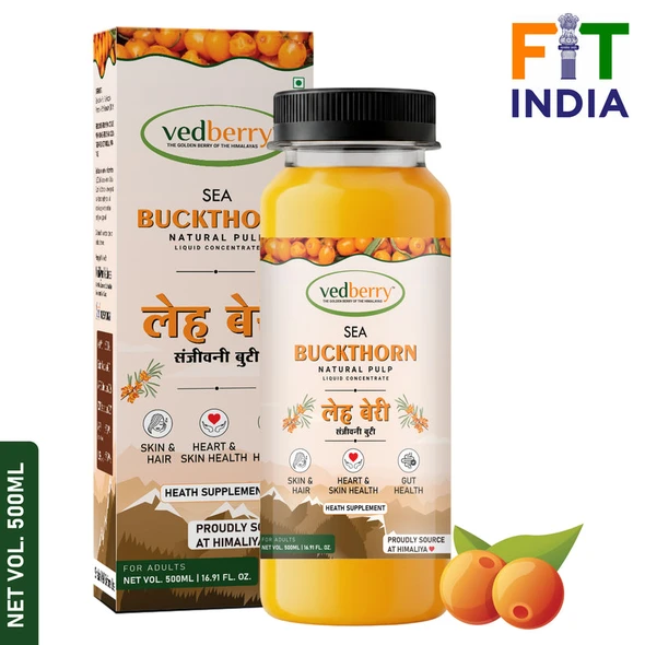 VEDBERRY - Sea Buckthorn Juice (Pulp) Natural Vitamin C | Immunity & Skin Glow | 500ml | 16.91 fl oz