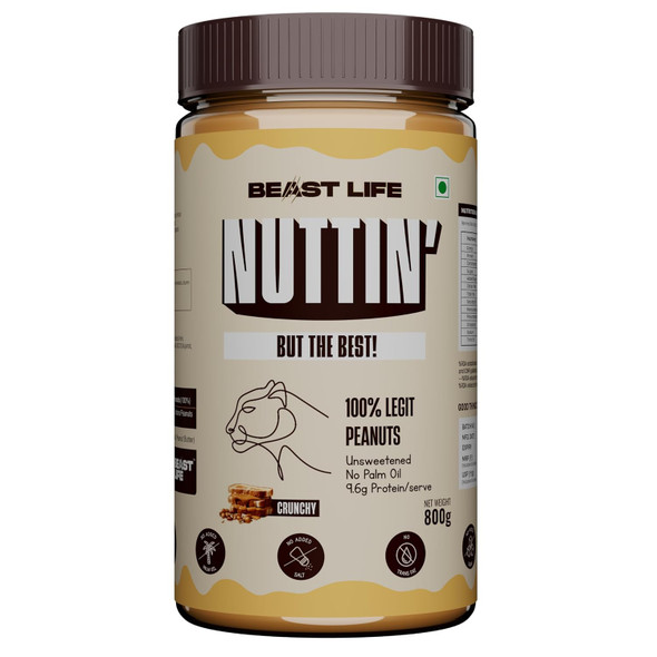 BeastLife - Natural Crunchy Peanut Butter – 100% Roasted Peanuts, No Added Sugar or Palm Oil | 350ml | 11.83 oz